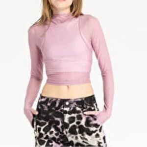 Nike Dusty Pink Long-Sleeve Mock Neck Crop Top